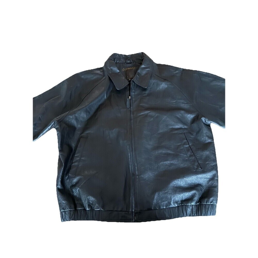 Mens St Johns Bay Black Leather Aviator Jacket Insulated Size XL GUC 6662 - Picture 2 of 5